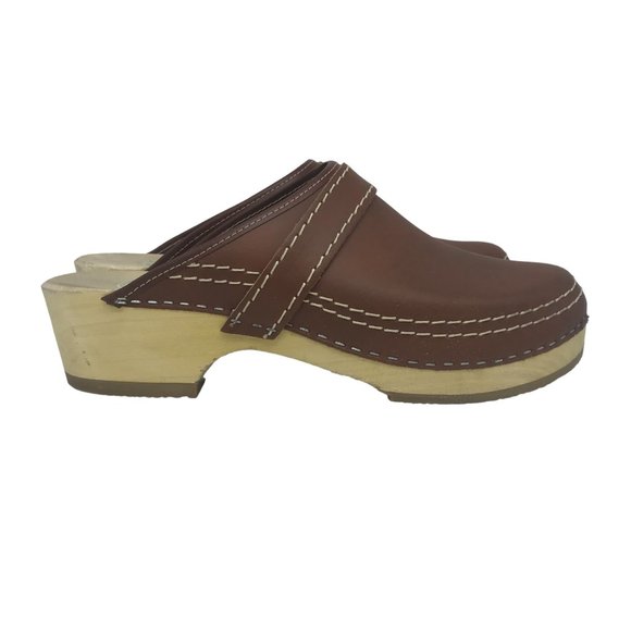 SIMSON Shoes - SIMSON Wood Clog Womens 12M/43 Mule Slip On Brown Leather Made Holland Worn 1X